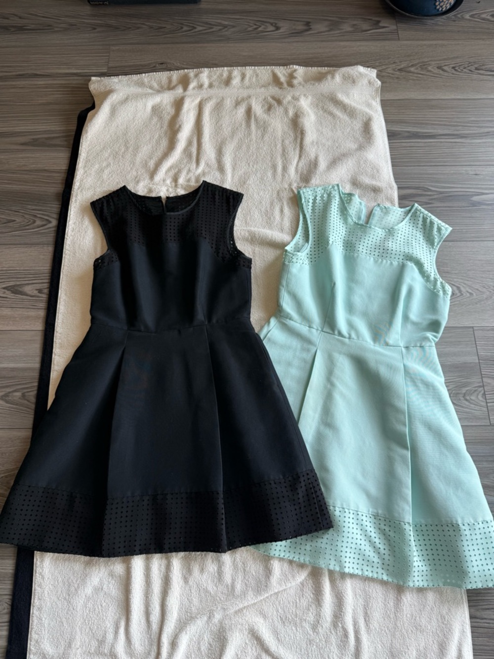 Two j. Crew Sleeveless Fit-and-Flare Dress in Black and Mint